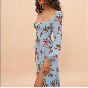 Reformation Blue Floral Long Sleeve Dress